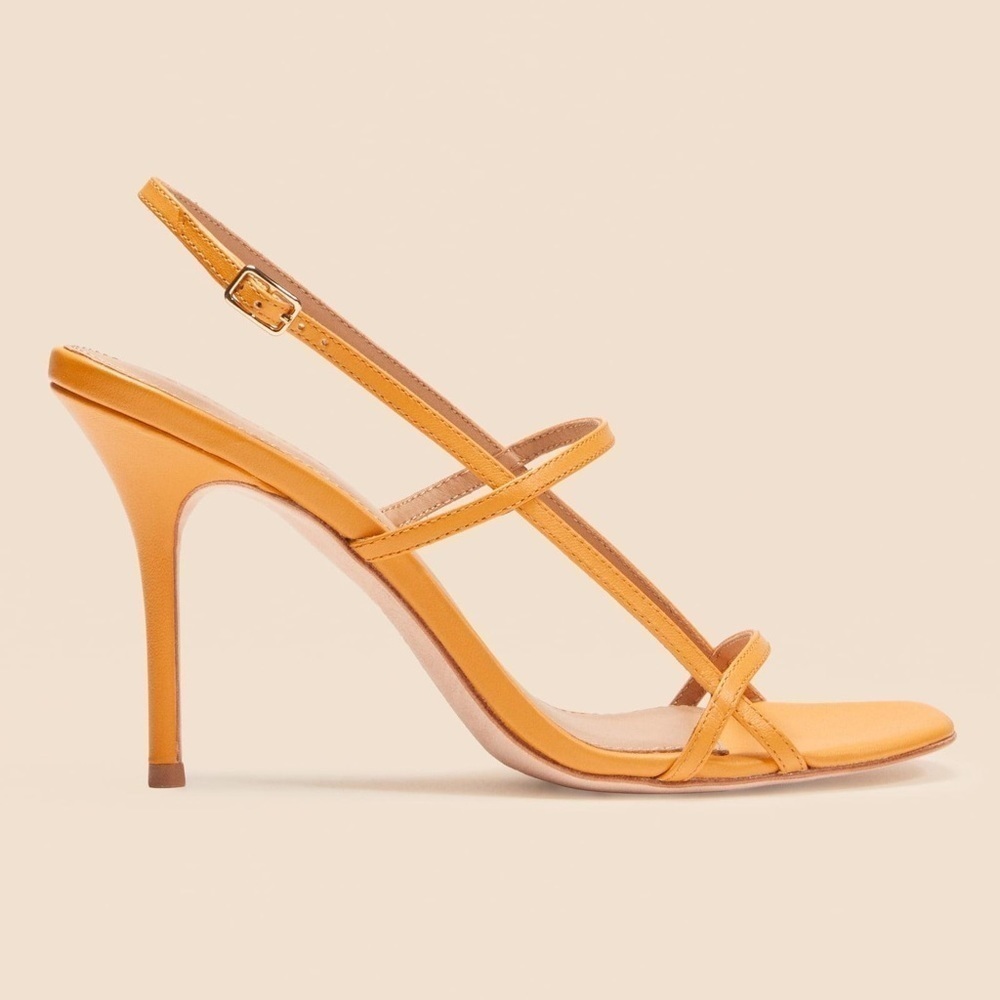 Reformation Isabelle Strappy Stiletto Heel Sandals Yellow Leather, Sz 6